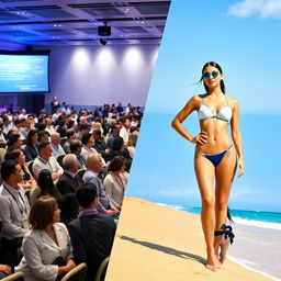 A high-profile medical conference setting featuring a diverse group of medical professionals engaged in discussions, with a focus on innovative technologies