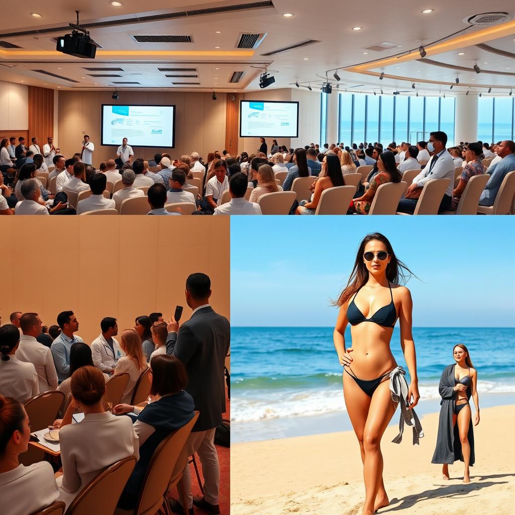 A high-profile medical conference setting featuring a diverse group of medical professionals engaged in discussions, with a focus on innovative technologies