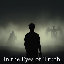 A distant figure of a young man, 18 years old, stands alone in a shadowy landscape, contemplatively facing the viewer