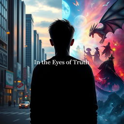 A young adult, depicted with a shadowy appearance, stands at the center of the composition, embodying a sense of introspection as he faces his past lives
