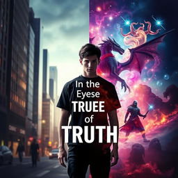 A young adult, depicted with a shadowy appearance, stands at the center of the composition, embodying a sense of introspection as he faces his past lives