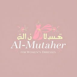 A chic and stylish logo design for a women's dress brand named "المطهر للفساتين النسائية" (Al-Mutaher for Women's Dresses)