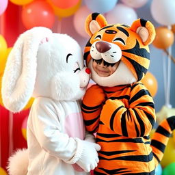 A whimsical scene of two boys sharing a sweet kiss in a playful setting