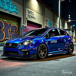 A visually stunning tuned Fiat Bravo, showcasing its sporty modifications in an urban landscape