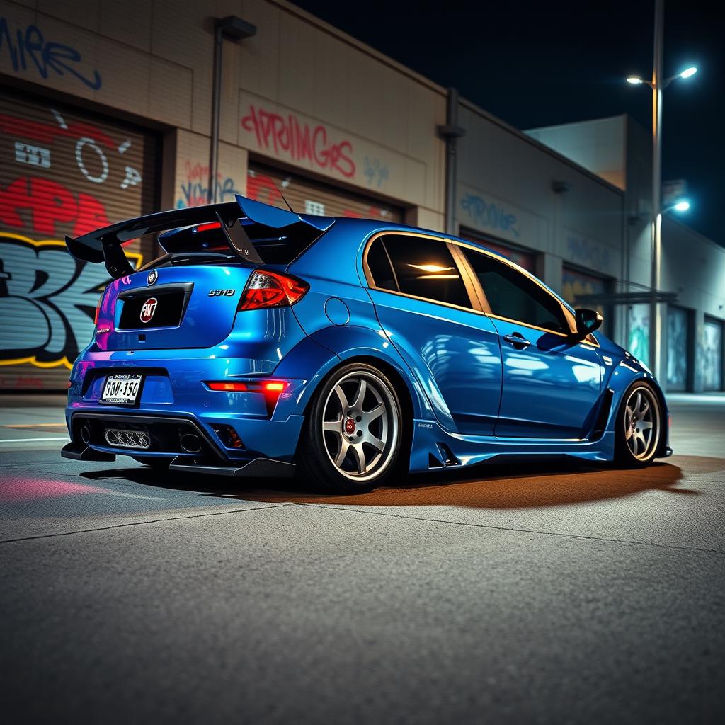 A visually stunning tuned Fiat Bravo, showcasing its sporty modifications in an urban landscape