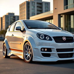 A customized white Fiat Bravo car, showcasing an upgraded and sporty look