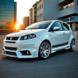 A customized white Fiat Bravo car, showcasing an upgraded and sporty look