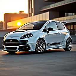 A customized white Fiat Bravo car, showcasing an upgraded and sporty look