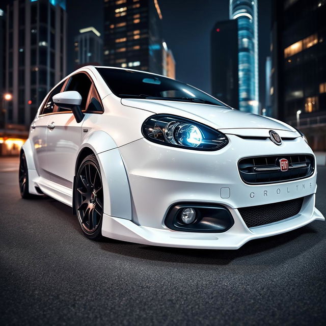 A stylish white Fiat Bravo car, expertly modified and tuned for high performance