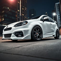 A stylish white Fiat Bravo car, expertly modified and tuned for high performance