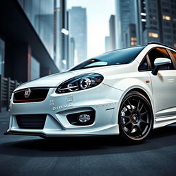 A stylish white Fiat Bravo car, expertly modified and tuned for high performance