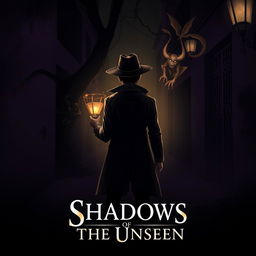 A dark and captivating scene titled "Shadows of the Unseen", featuring a young detective facing backwards