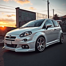 A stunning white tuned Fiat Bravo model car showcased in an artistic setting