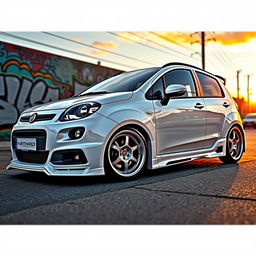 A stunning white tuned Fiat Bravo model car showcased in an artistic setting