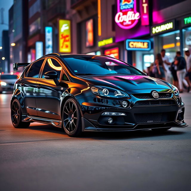 An eye-catching black Fiat Car Bravo, expertly tuned for enhanced performance