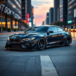 A stunning black tuned car model, showcasing a sleek and aggressive design that captures attention