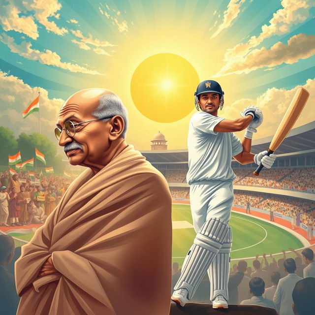 A powerful tribute illustration that encapsulates the spirit of perseverance through history, featuring iconic figures like Mahatma Gandhi and Sachin Tendulkar