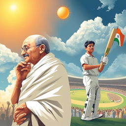 A powerful tribute illustration that encapsulates the spirit of perseverance through history, featuring iconic figures like Mahatma Gandhi and Sachin Tendulkar