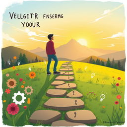 A motivating and uplifting illustration of a person standing at the beginning of a picturesque path that symbolizes a journey of transformation