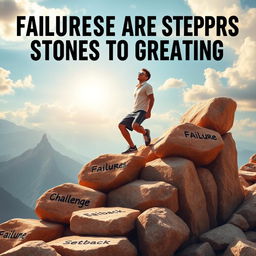 A powerful and motivational scene illustrating the concept that failures are stepping stones to greatness