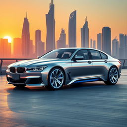 A futuristic design of a 1997 BMW E38 750iL, reimagined as if it were made in 2025