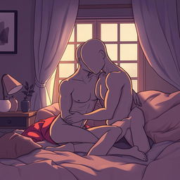 A detailed cartoon-style illustration of two faceless human figures in a sensual and intimate 69 position, focusing on an artistic and seductive tone
