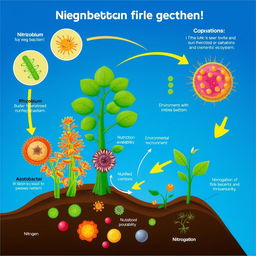 An informative illustration showcasing the regulation of nitrogen-fixing bacteria populations within a soil ecosystem