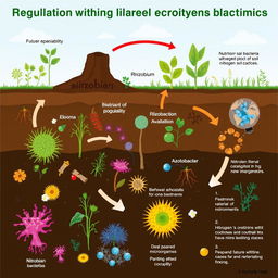 An informative illustration showcasing the regulation of nitrogen-fixing bacteria populations within a soil ecosystem