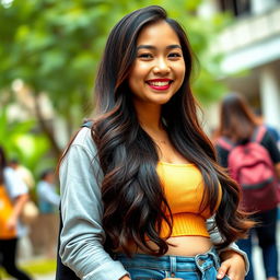 A stunning Indonesian university student named Erina, recognized for her beautiful features and voluptuous figure