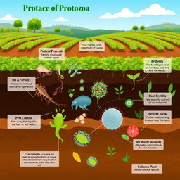 An educational illustration highlighting the relevance of protozoa in agriculture