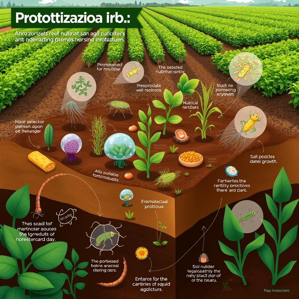 An educational illustration highlighting the relevance of protozoa in agriculture