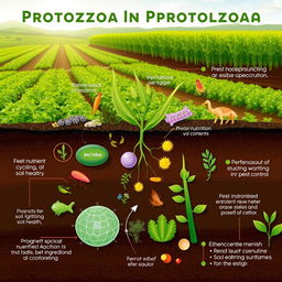 An educational illustration highlighting the relevance of protozoa in agriculture