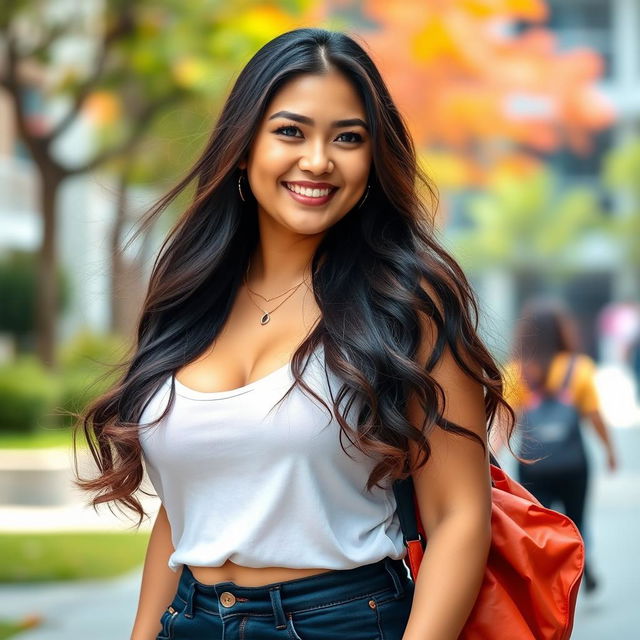 A beautiful Indonesian university student named Sutena, known for her curvy figure and striking beauty