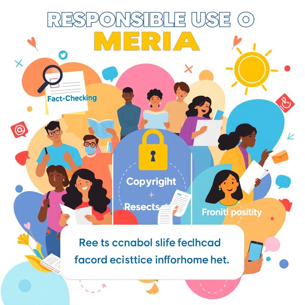 A vibrant and engaging digital campaign poster promoting responsible use of media and information