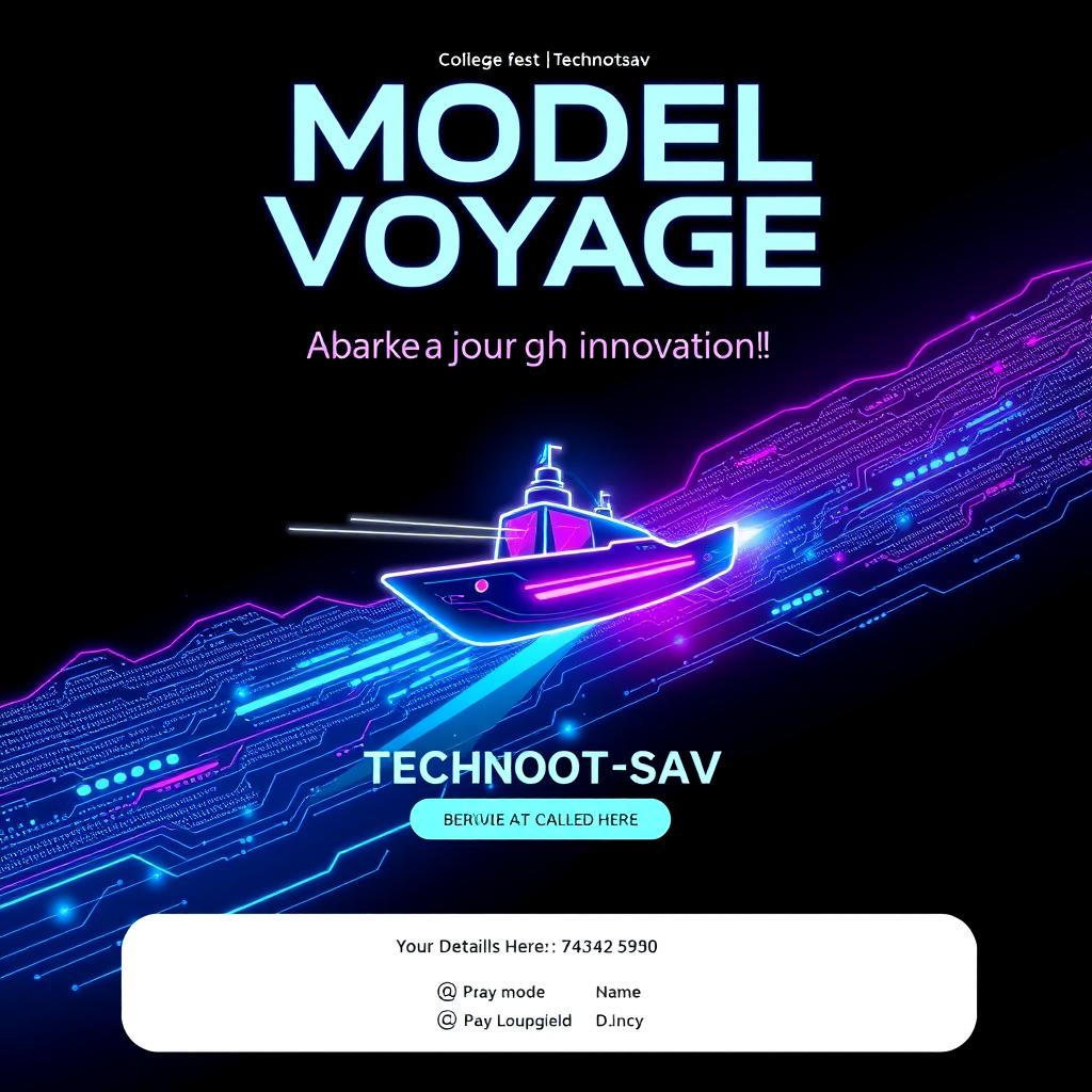 A modern and tech-inspired poster design for 'Model Voyage,' a sub-event of the college fest 'Technotsav