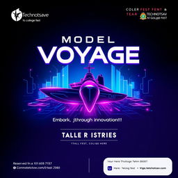 A modern and tech-inspired poster design for 'Model Voyage,' a sub-event of the college fest 'Technotsav