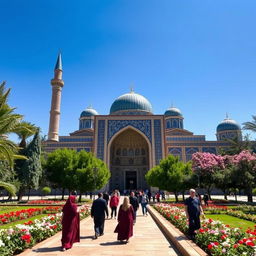 A majestic view of the historical architectural marvels in Isfahan, Iran, featuring the stunning Shah Mosque with its intricate tile work and blue domes