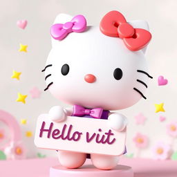 A 3D model of Hello Kitty, joyfully holding a sign with the name 'Sylvia' on it
