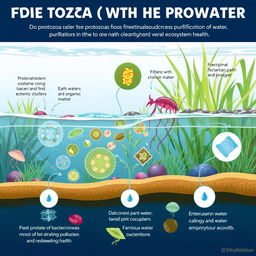 An educational illustration depicting the role of protozoa in the natural purification of water