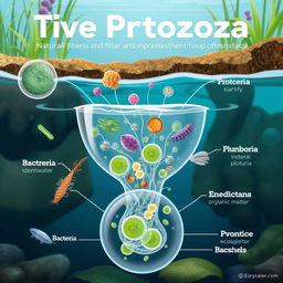 An educational illustration depicting the role of protozoa in the natural purification of water