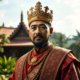 A majestic and regal portrait of Sultan Hasanuddin, the 17th century king of Gowa, known for his strong leadership and resistance against colonial powers