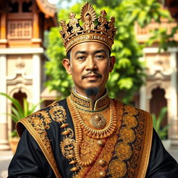 A majestic and regal portrait of Sultan Hasanuddin, the 17th century king of Gowa, known for his strong leadership and resistance against colonial powers