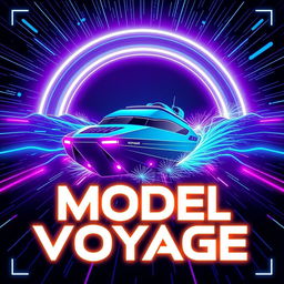 A modern and tech-inspired poster for 'Model Voyage', featuring sleek and stylish typography
