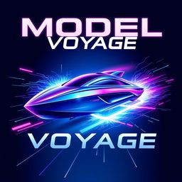 A modern and tech-inspired poster for "Model Voyage" featuring sleek, futuristic typography