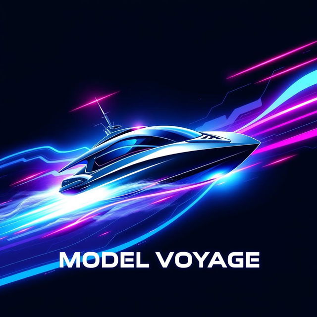 A modern and tech-inspired poster for "Model Voyage" featuring sleek, futuristic typography