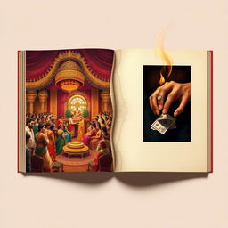 An artistic split-page design reflecting the theme of hypocrisy and societal pressure in the context of an Indian wedding