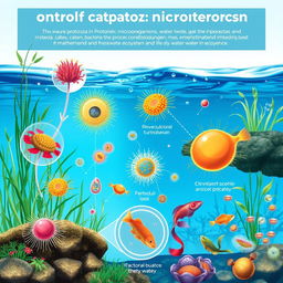 An educational illustration showcasing the role of protozoa in controlling pathogenic microorganisms in water