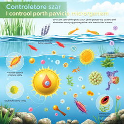 An educational illustration showcasing the role of protozoa in controlling pathogenic microorganisms in water