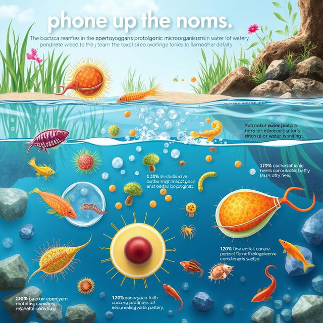 An educational illustration showcasing the role of protozoa in controlling pathogenic microorganisms in water