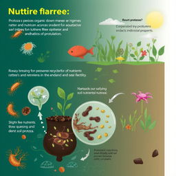 An educational illustration depicting the role of protozoa in nutrient recycling within an ecosystem